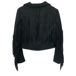 Forever 21 Y2K Western Fringe Zipper Jacket Faux Suede, Size M, Black